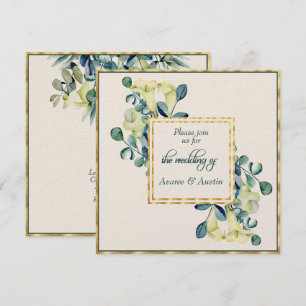 White Calla Lily and Eucalyptus Ivory and Gold Invitation