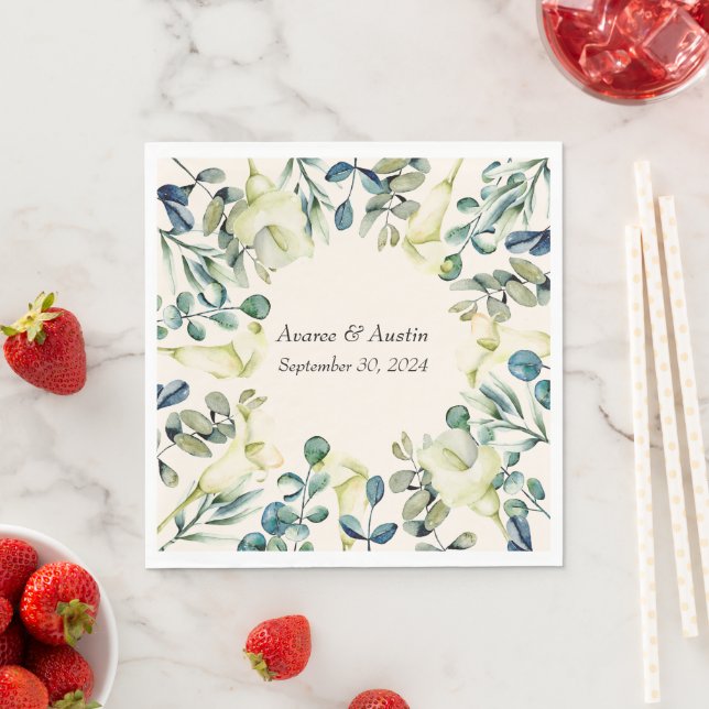White Calla Lily and Eucalyptus  Napkins (Insitu)