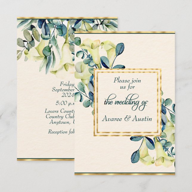 White Calla Lily and Eucalyptus  Save The Date (Front/Back)
