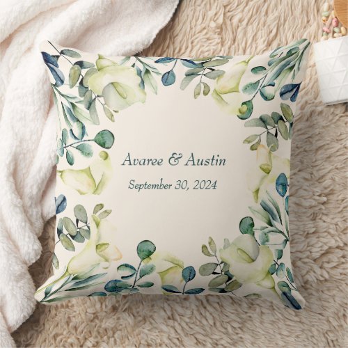 White Calla Lily and Eucalyptus  Throw Pillow