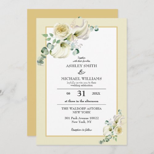 White Calla Lily and Greenery Eucalyptus Wedding Invitation