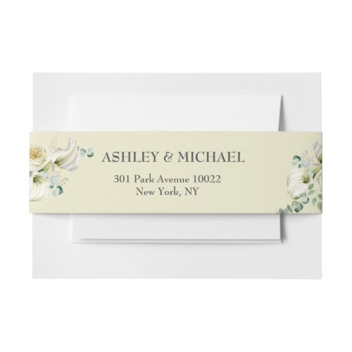 White Calla Lily and Greenery Eucalyptus Wedding Invitation Belly Band