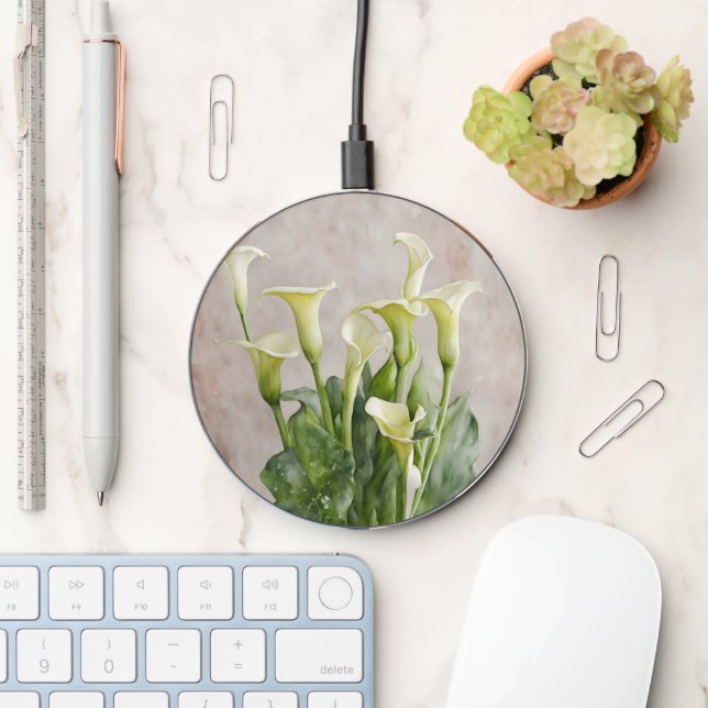 White Calla Lily Boquet Art Charger (Desk)