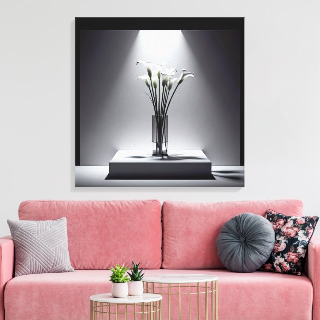 White Calla Lily Bouquet In The Spotlight Canvas Print (Insitu(LivingRoom))