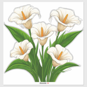 White Calla Lily Bouquet With Green Leaves Sticker