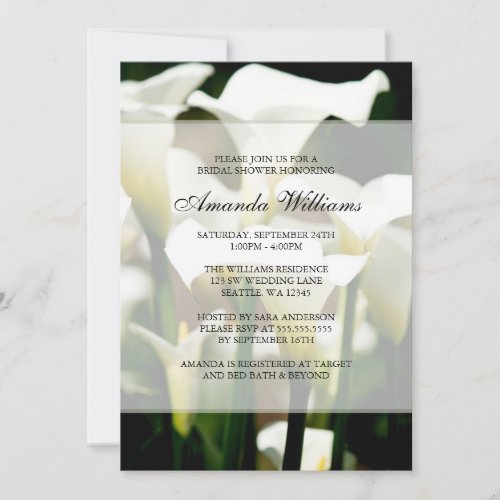 White Calla Lily Bridal Shower Invitations