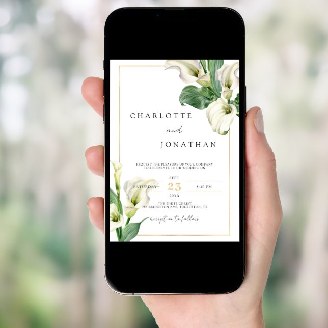 White Calla Lily Elegant Romantic Classic Wedding Invitation (Front Digital)