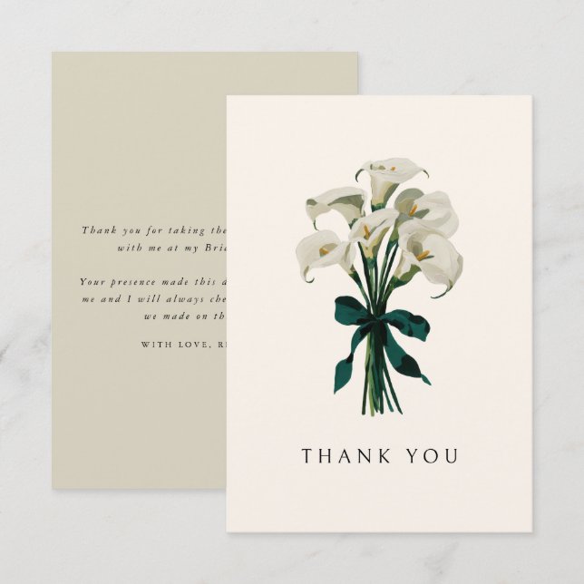 White Calla Lily Elegant Wedding Bridal Shower Thank You Card (Front/Back)