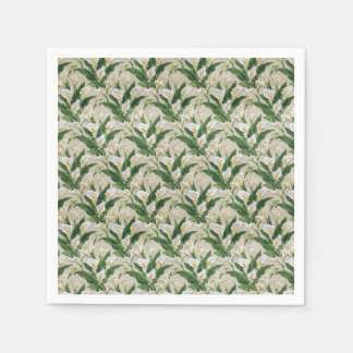 White Calla Lily Embroidered Botanical Pattern Napkins