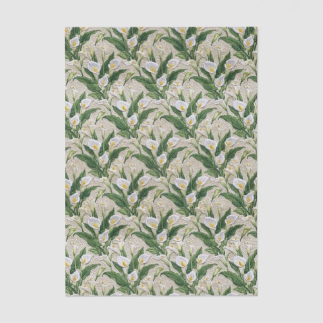 White Calla Lily Embroidery Floral Pattern Tissue Paper (Front)