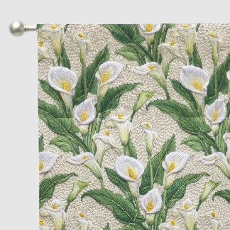 White Calla Lily Embroidery Style Botanical Blackout Curtains
