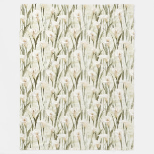 White Calla Lily Floral Fleece Blanket