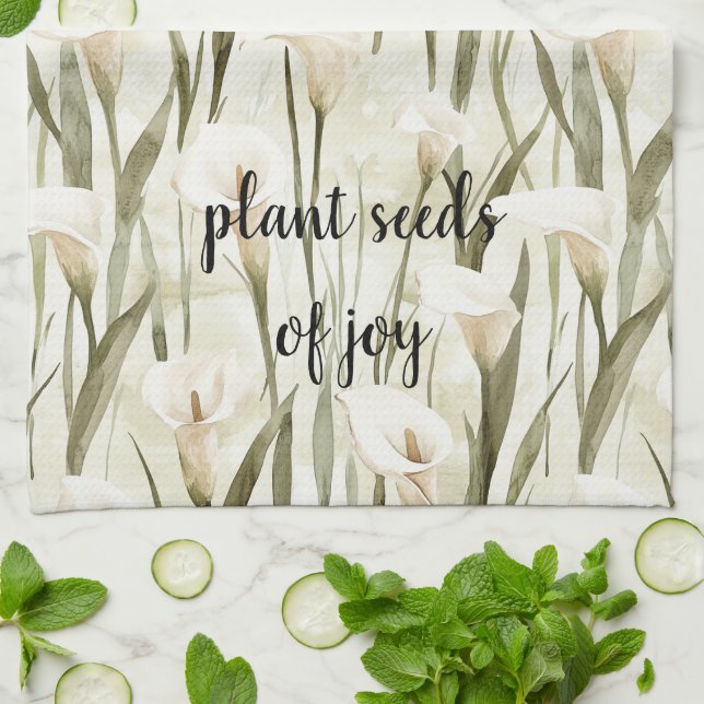 White Calla Lily Floral Joy Kitchen Towel (Folded)