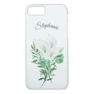 White Calla Lily Floral Personalized Watercolor Iphone 8/7 Case at Zazzle