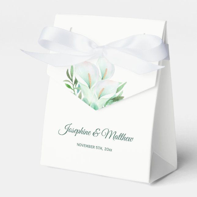 White Calla Lily Floral Wedding Favor Boxes (Front Side)