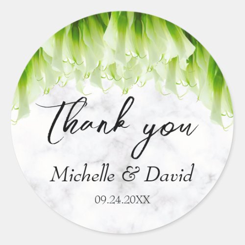 White Calla Lily Florals Wedding  Classic Round Sticker