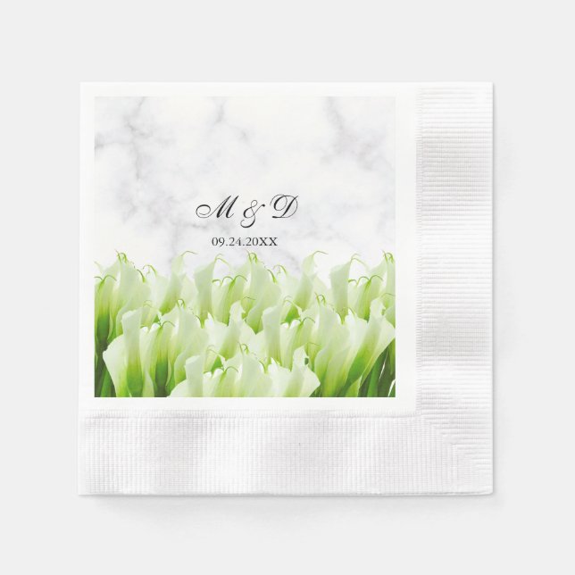 White Calla Lily Florals Wedding  Napkins (Front)