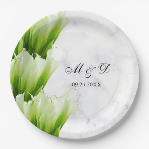 White Calla Lily Florals Wedding Paper Plate