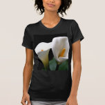 White Calla Lily Flower Ladies Black Fitted Shirt