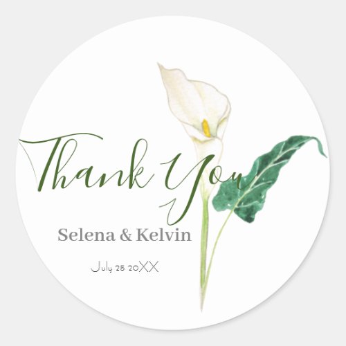 white calla lily flower round sticker 