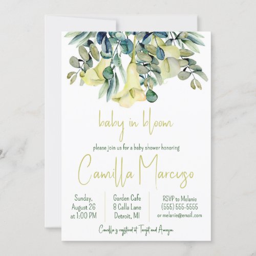 White Calla Lily Flowers Baby in Bloom Baby Shower Invitation