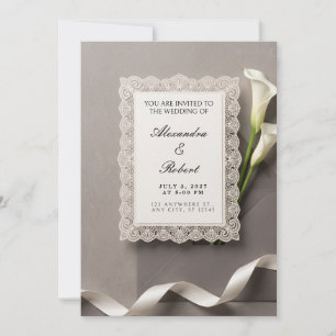 White Calla Lily Laser Cut Lace Wedding Invitation