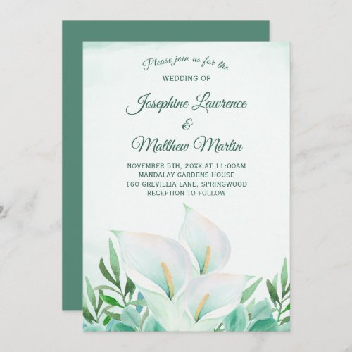 White Calla Lily Monogram Wedding Invitations