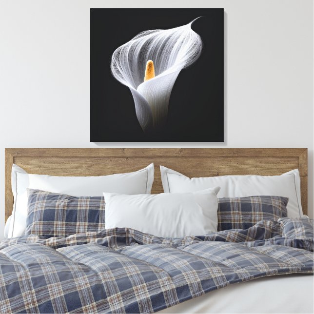 White Calla Lily On Black  Canvas Print (Insitu(Bedroom))
