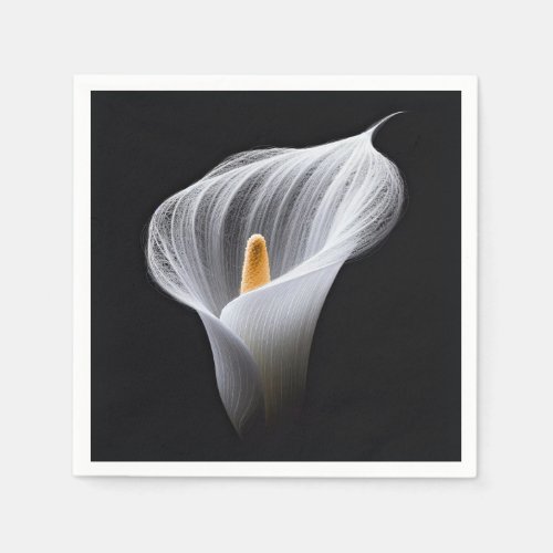 White Calla Lily On Black Napkins