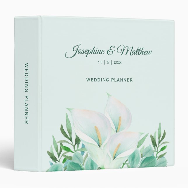 White Calla Lily Personalized Wedding Planner Binder (Front/Spine)