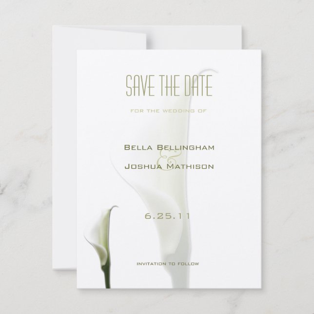 White Calla Lily Save the Date Announcement (Front)