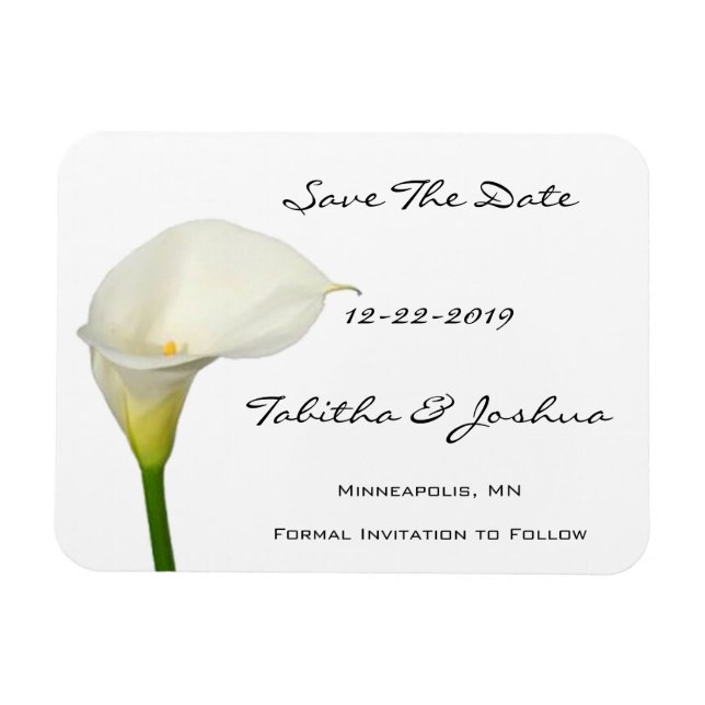 White Calla Lily Save the Date Magnet (Horizontal)