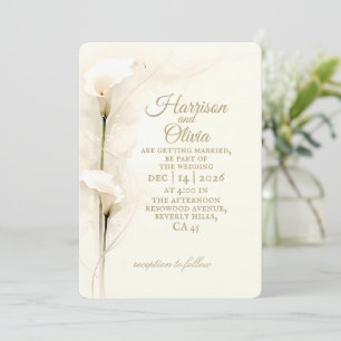 White Calla Lily Watercolor Floral Simple Wedding  Invitation