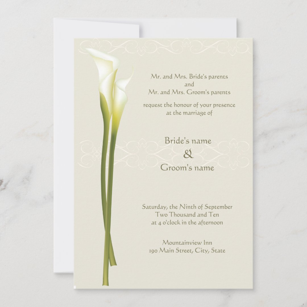 White Calla Lily Wedding Invitation | Zazzle