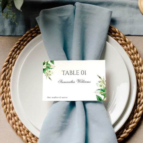 White Calla Lily Wedding Place Card