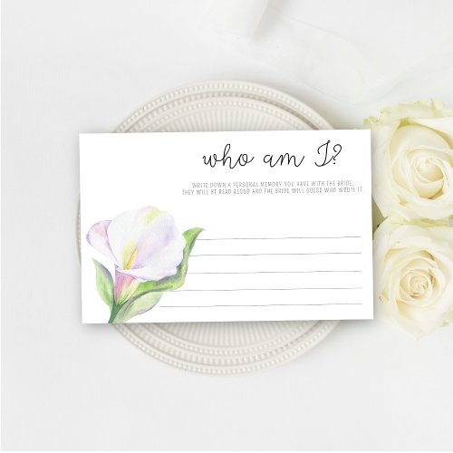 White calla _ Who am I bridal shower game Stationery