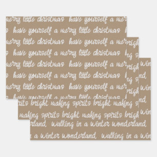 White Calligraphy Christmas Song Verses Kraft Wrap Wrapping Paper Sheets