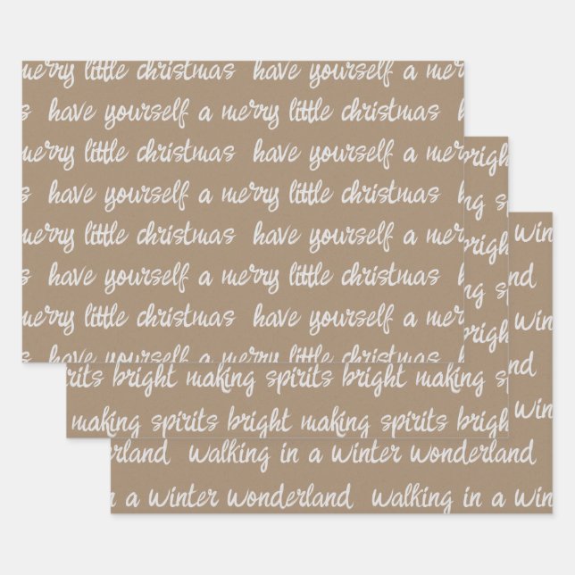 White Calligraphy Christmas Song Verses Kraft Wrap Wrapping Paper Sheets (Set)