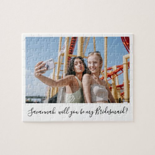 White Calligraphy Custom Photo Bridesmaid Proposal Jigsaw Puzzle