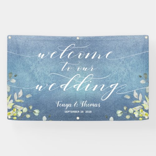 White Calligraphy Greenery Welcome To Our Wedding Banner