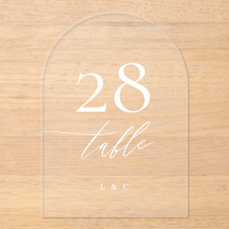White Calligraphy Modern Acrylic Arch Table Number