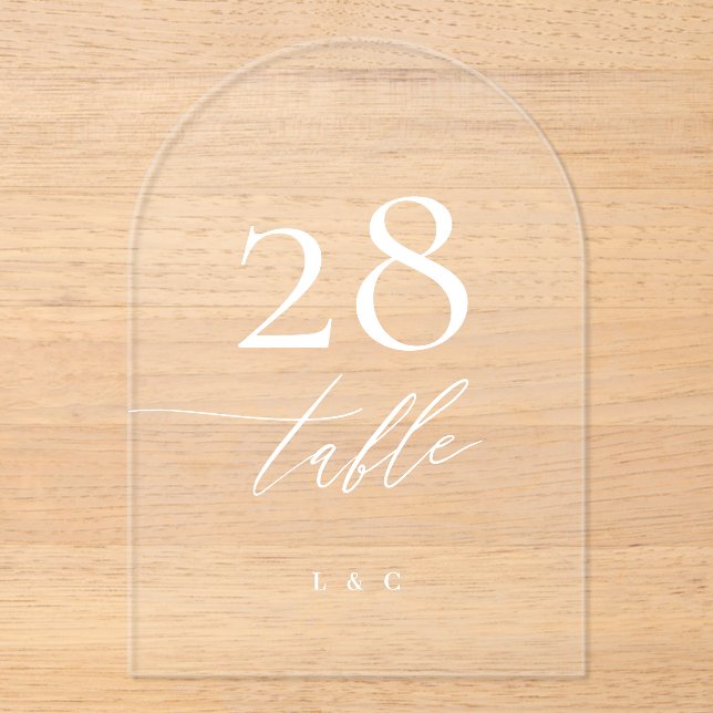 White Calligraphy Modern Acrylic Arch Table Number (Front)