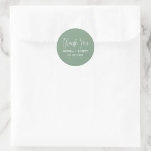 White Calligraphy On Sage Green Thank You Sticker