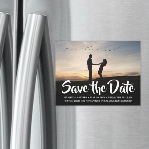 White Calligraphy One Photo Wedding Save the Date Magnetic Invitation