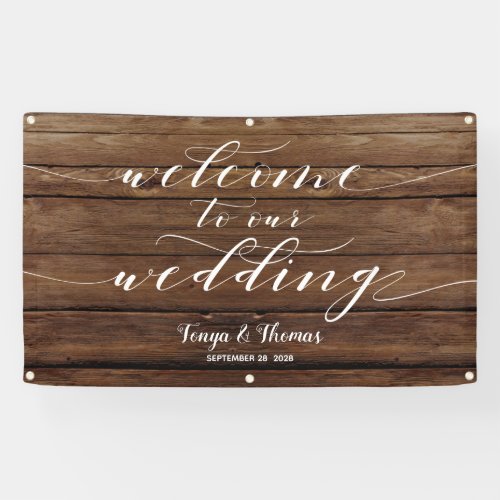 White Calligraphy Rustic Barn Wood Welcome Wedding Banner