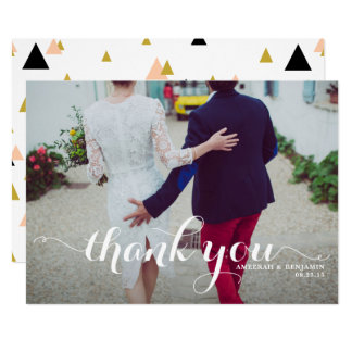 White Calligraphy Script Photo Wedding Thank You Card