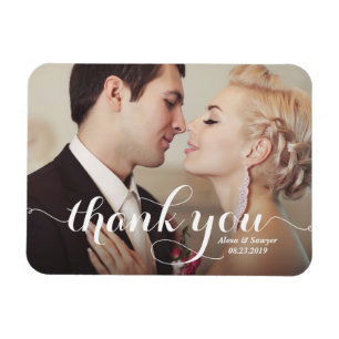 White Calligraphy Script Wedding Thank You Photo Magnet