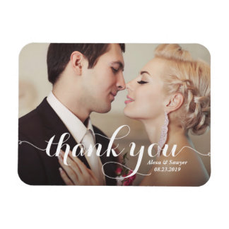 White Calligraphy Script Wedding Thank You Photo Magnet