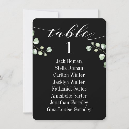 White Calligraphy Wedding Black Seating Chart Card