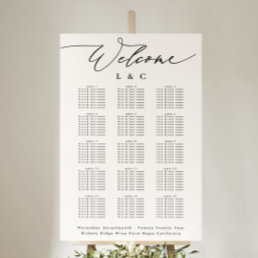 White Calligraphy Wedding Welcome Seating Chart